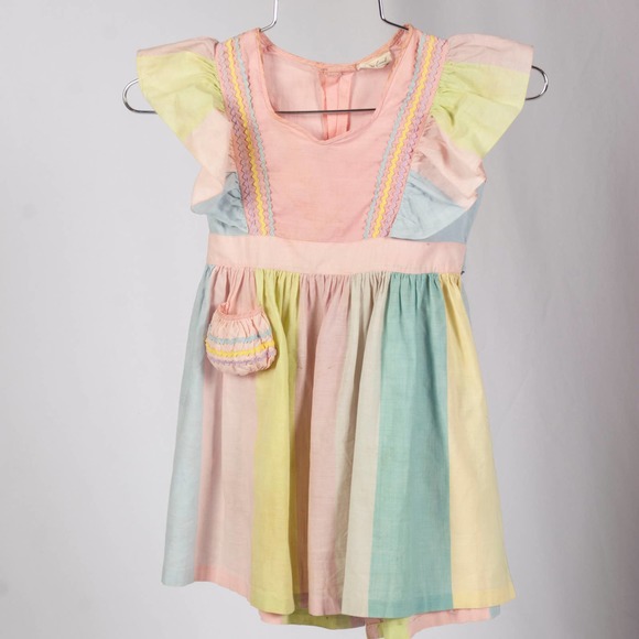 1940s Pastel Rainbow Girls Dress | Chest 27 | Waist 21 | Vintage - Picture 1 of 3